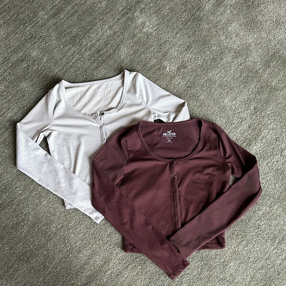 Set of Two Hollister Super Soft Long Sleeve baby tees in Brown and Minty Green